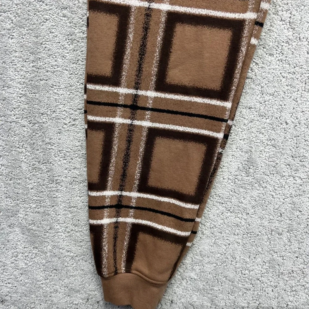 Jordan Mens Essential Fleece Sweatpants Size Small Brown Plaid Checkered Joggers